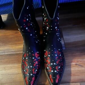 Women’s  Black and Red Embellished Boots